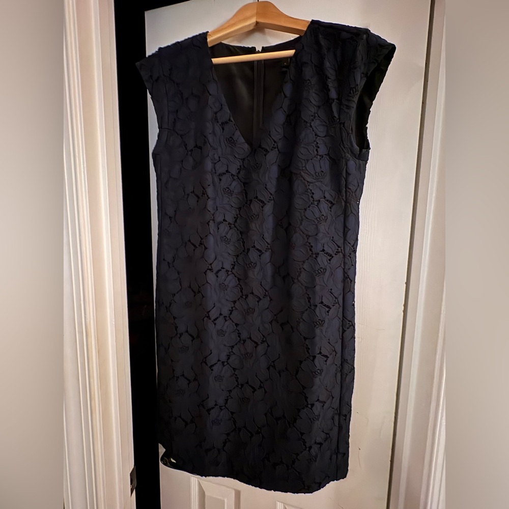 Elegant Black over Royal Blue Brocade Dress